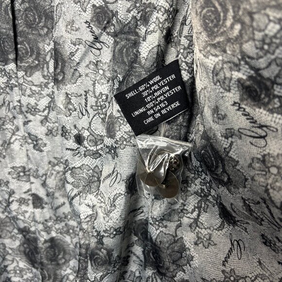 Guess M Black Wool Blend Coat Button Zip Sleeve Pocket Floral Lining Collar NWT - Picture 5 of 10